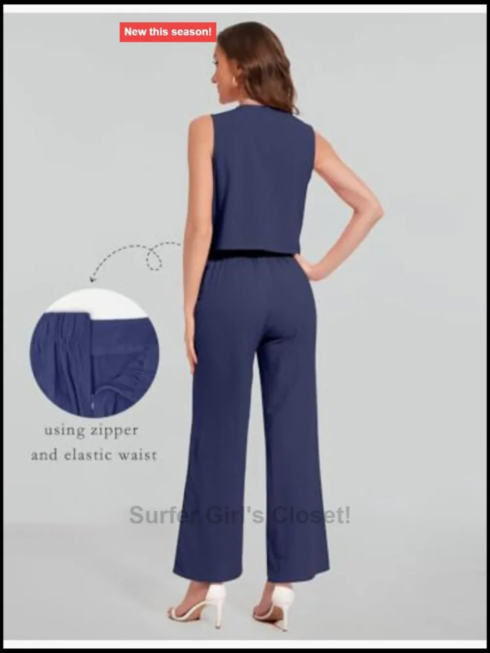 Women's 2 Piece Sleeveless Button Down Top & Wide Leg Pants Set - Picture 2 of 7